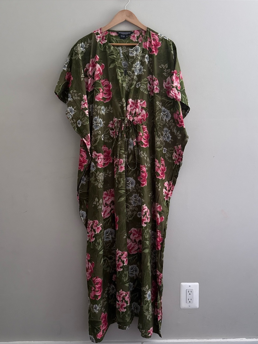 J. Peterman Vintage Green Floral Cotton Caftan Maxi Dress One Size
